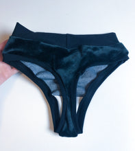 Load image into Gallery viewer, MTO Black Velour High Rise Thong
